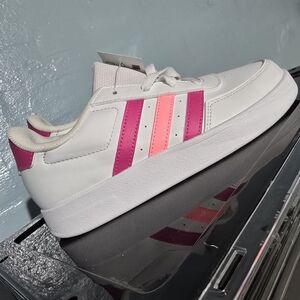 Adidas Women's White Sneakers with Pink Accents